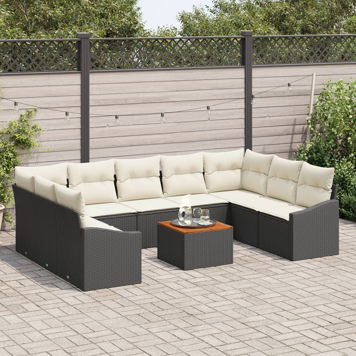 10 Stykker Have Sofa Set med Puder Sort Poly Rattan Akacietræ