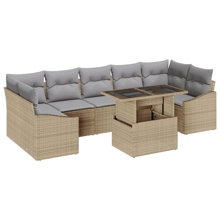 Have Sofa Sæt 8 Personer Beige og Grå Rattan, Glas, Polyester