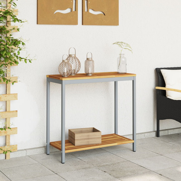 Udendørsbord Naturlig&Grå 35x80x75 cm Massivt Træ og Stål