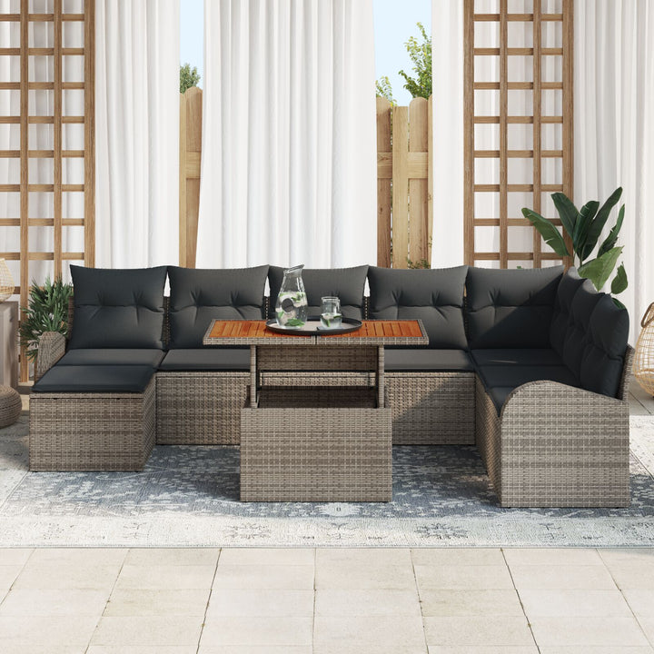 Have Sofa Sæt Sæt af 9 Grå Rattan, Polyester, Stål Have Sofa