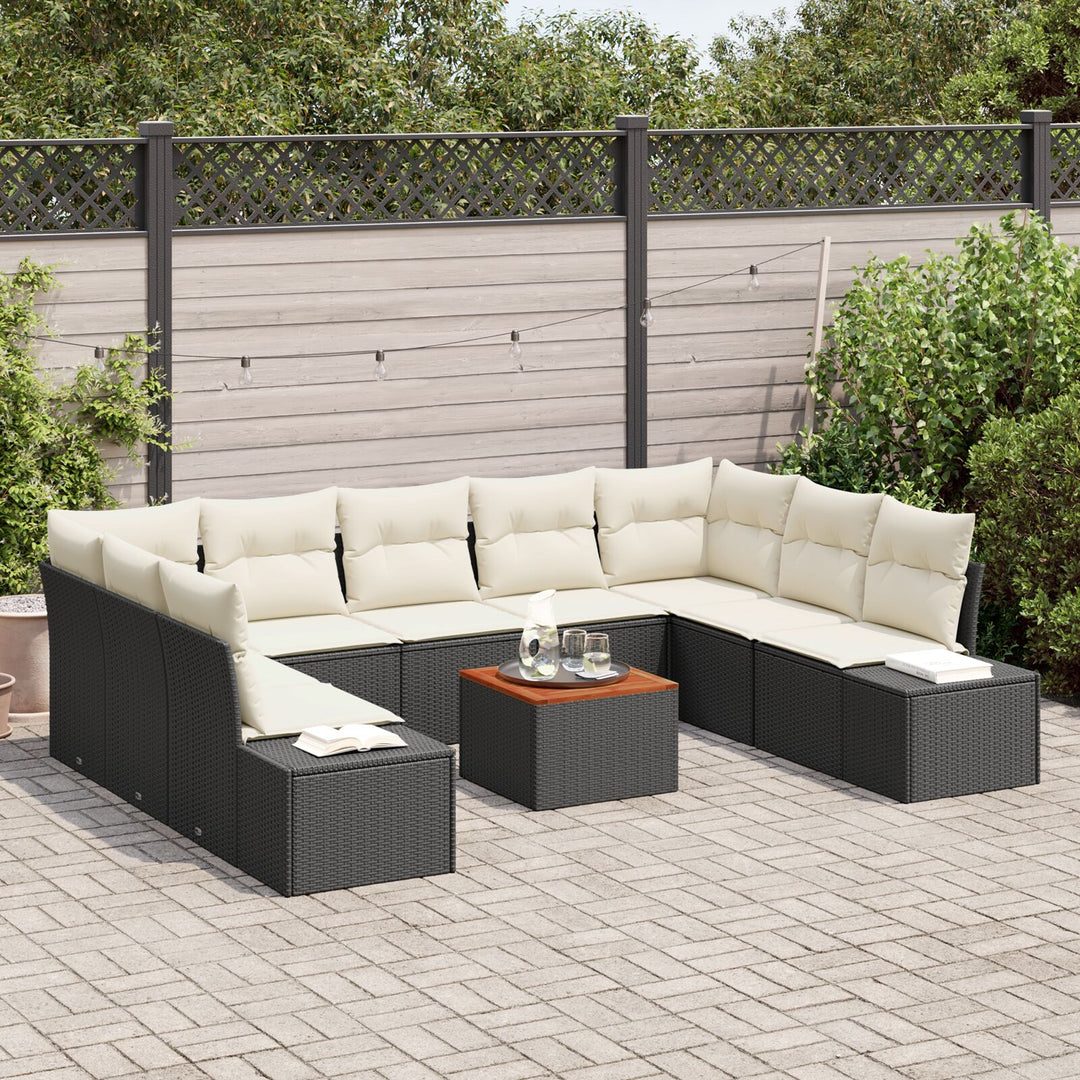 10 Stk Have Sofa Sæt med Puder Sort Polyrattan Akacia