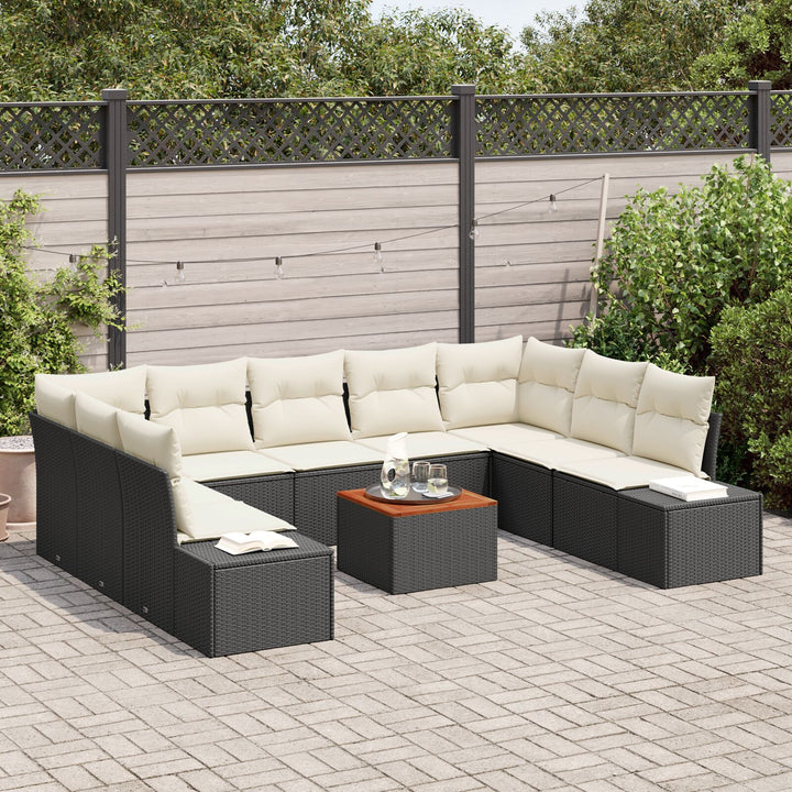 10 Stk Have Sofa Sæt med Puder Sort Polyrattan Akacia