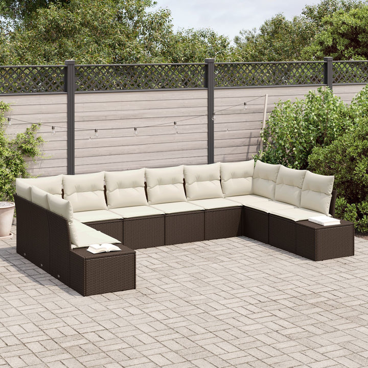 10-delt Have Sofa Sæt med Hynder Brun Poly Rattan