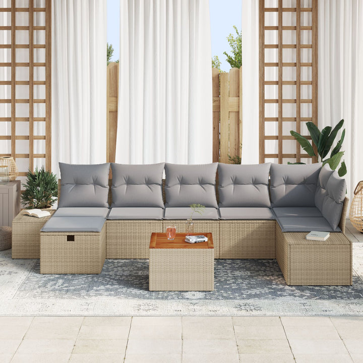 Have Sofa Sæt 8 Delt Lys Grå, Brun PE Rattan, Polyester, Stål