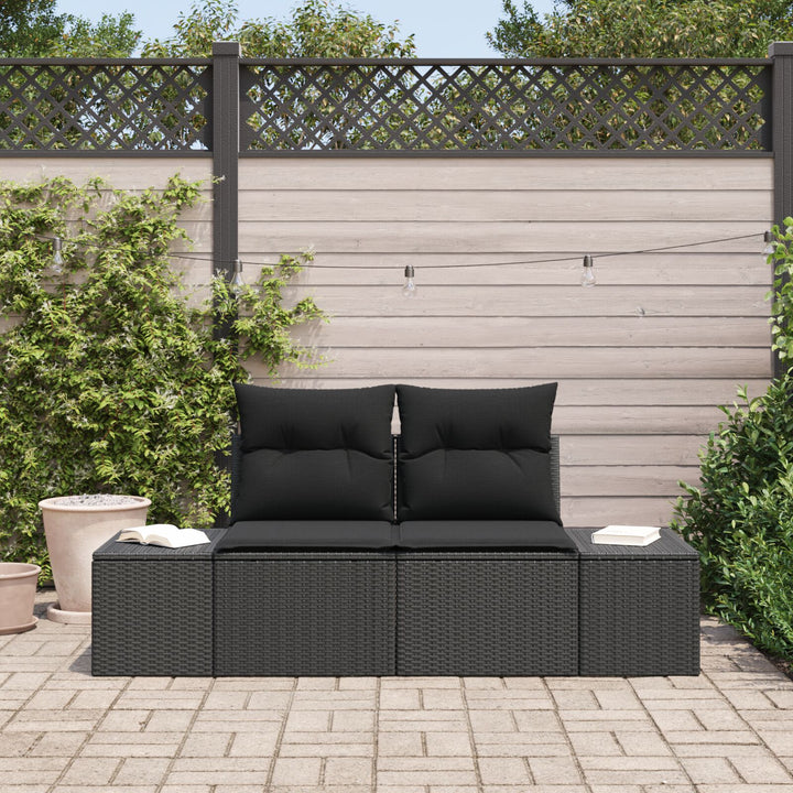 2-personers havemøbel med puder sort polyrattan