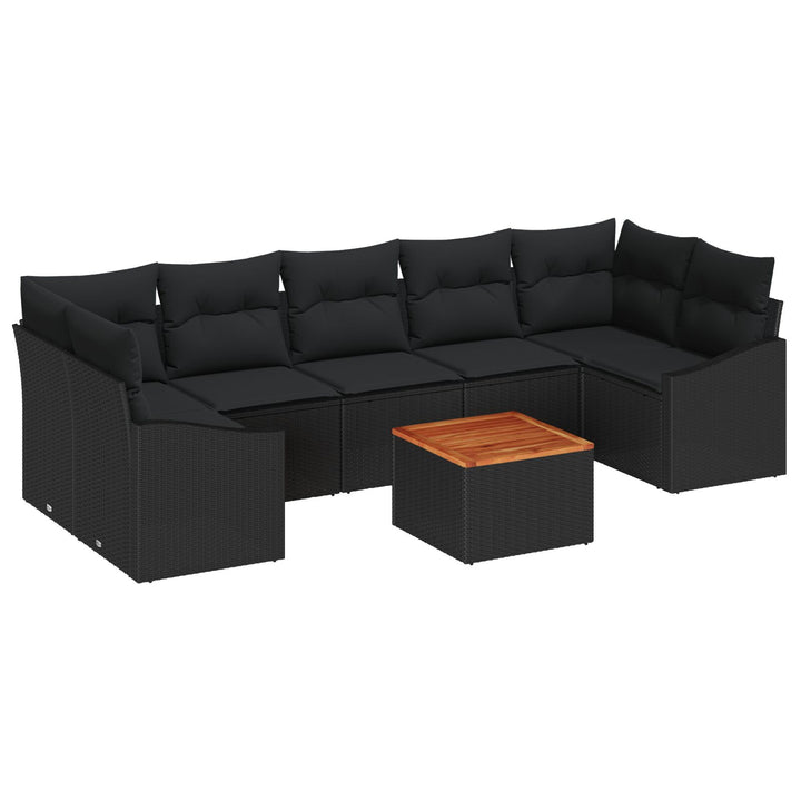 Havensofa sæt Sæt af 8 Sort Rattan og træ Havensofa sæt