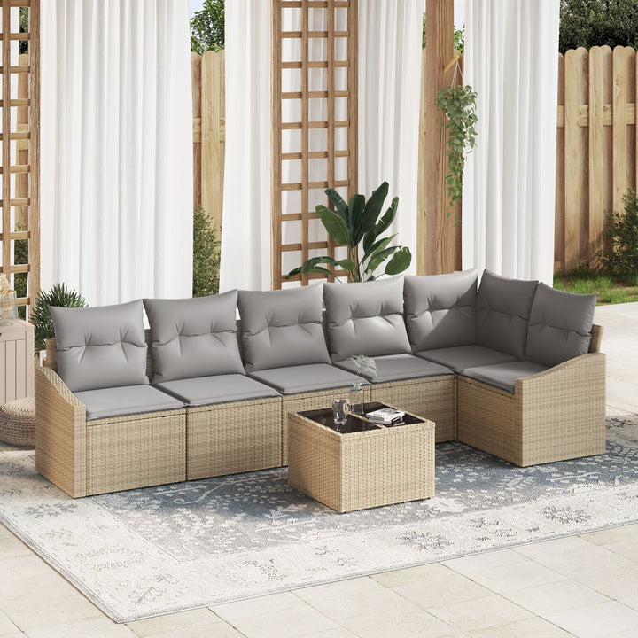 Have Sofa Sæt 7 Delt Beige PE Rattan Udendørs Sofa Rektangulær