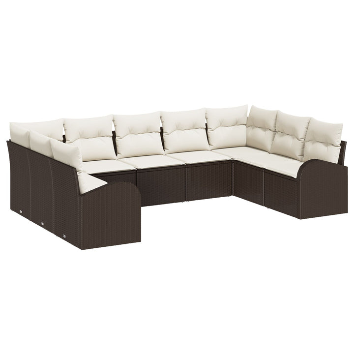 Have Sofa Sæt 9 Styk Brun og Creme Rattan Have Sofa Sæt