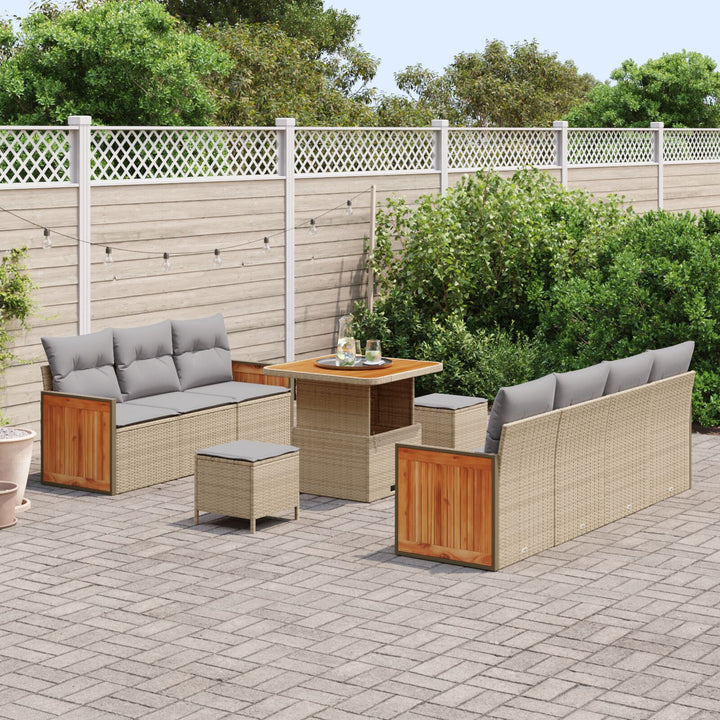 10-delt Have Sofa Sæt med Puder Beige Poly Rattan Acacia, vidaXL 2-personers Have Sofa med Puder Beige Poly Rattan, vidaXL 3-delt Have Spisesæt med Puder Beige Poly Rattan Acacia