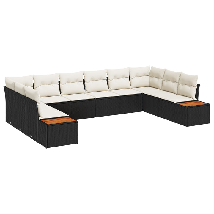 10 Deles Have Sofa Sæt med Hynder Sort Polyrattan Akacie