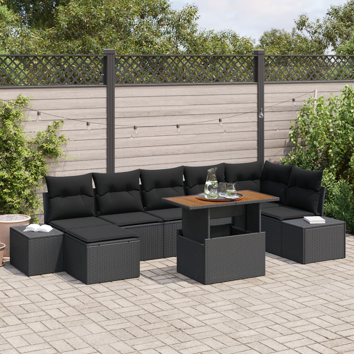 havensofa sæt Sæt på 8 Sort Poly rattan, stål, træ
