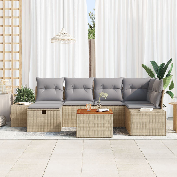 Havemøbel Sæt 7 dele Beige og Grå Poly Rattan og Polyester