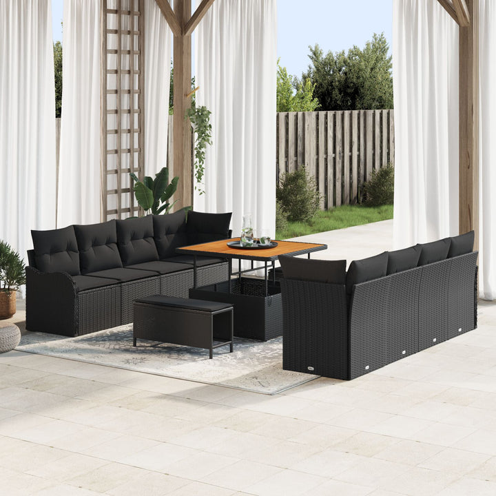 11-styks have sofasæt med puder sort poly rattan akacie, vidaXL 2-personers have sofa med puder sort poly rattan, vidaXL 3-styks have spisestedsæt med puder sort poly rattan akacie