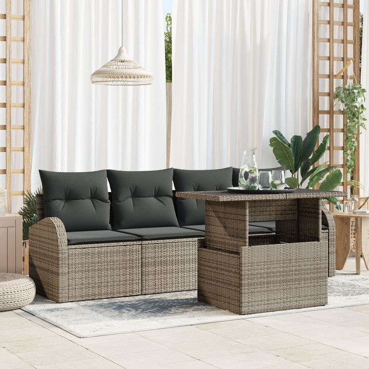 Have sofa sæt Sæt af 5 Grå Rattan, Polyester Udendørs bord