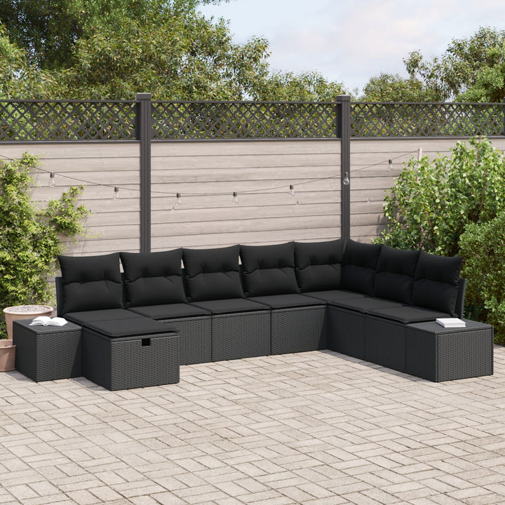 Have Sofa Sæt 8 Stykker Sort Rattan, Stål Udendørs Sektionel Sofa