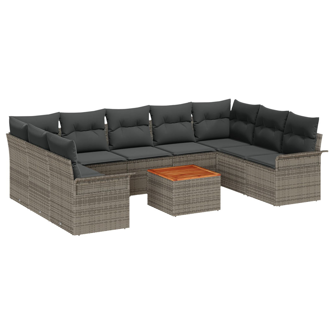 10 Stykker Have Sofa Sæt med Puder Grå Poly Rattan Acacia