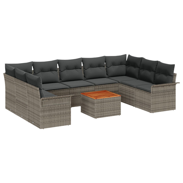 10 Stykker Have Sofa Sæt med Puder Grå Poly Rattan Acacia
