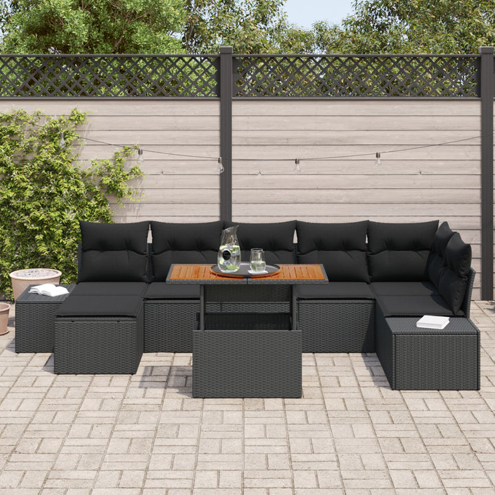 havensofa sæt Sæt på 8 Sort Poly rattan, stål, træ