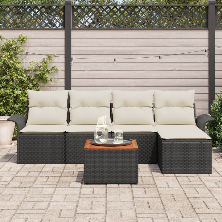 Have Sofa Sæt Sæt af 6 Sort og creme Poly rattan Have Sofa