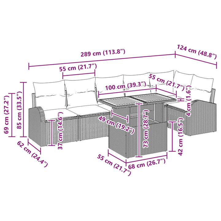 Havemøbel Sofa Sæt Sæt med 7 Grå Poly Rattan