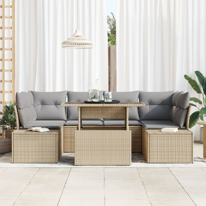 Have Sofa Sæt 7 Delt Beige Rattan Have Sofa Sæt Rektangulær
