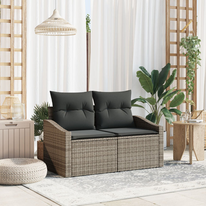 2-personers Have Sofa med Opbevaring & Puder Grå Poly Rattan