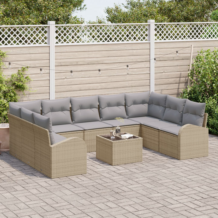 10 Deler Have Sofa Sæt med Hynder Sort Poly Rattan