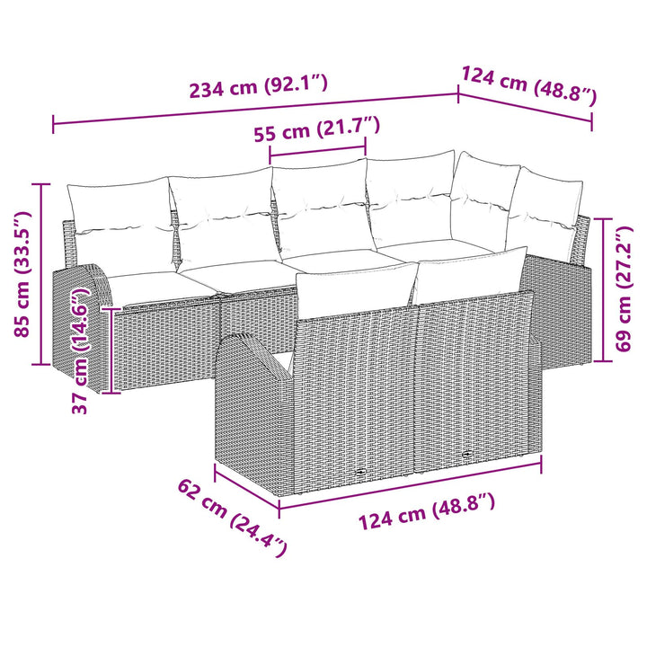 Havemøbel sæt 7-del Brun og creme Poly rattan, Polyester, Stål