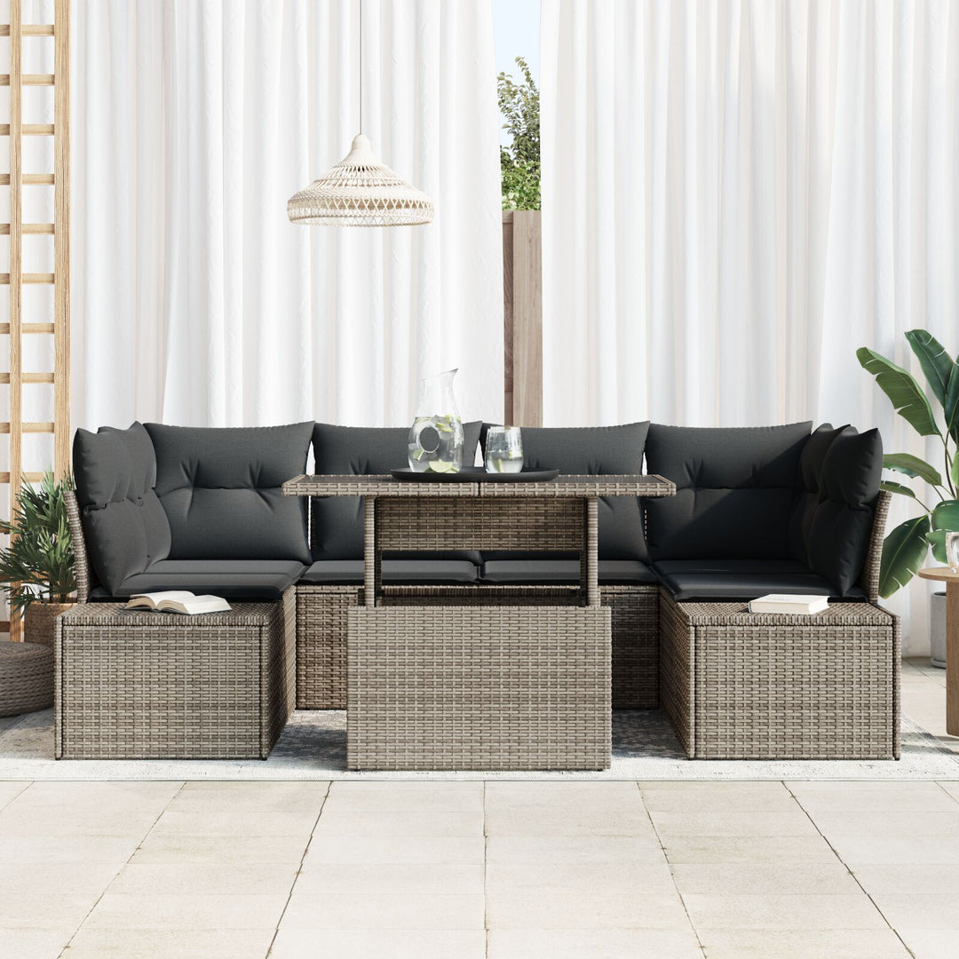 Have Sofa Sæt 7 Stk Grå Rattan og Polyester Have Sofa Sæt