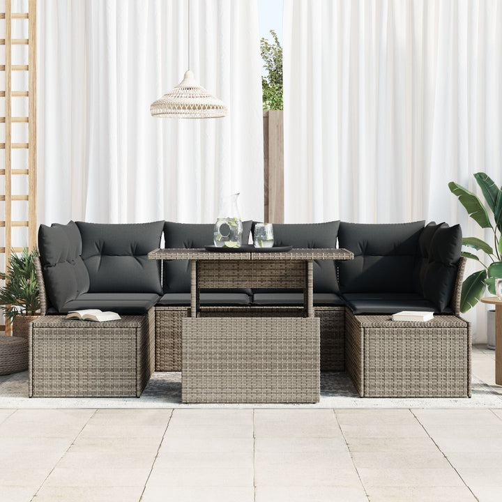 Have Sofa Sæt 7 Stk Grå Rattan og Polyester Have Sofa Sæt