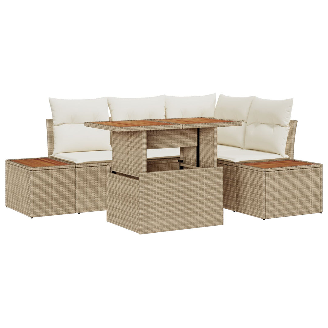 Have Sofa Sæt 5 Stk Beige Rattan Hjørnesofa Rektangulær