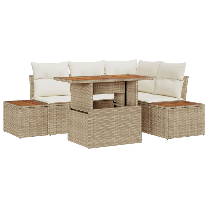 Have Sofa Sæt 5 Stk Beige Rattan Hjørnesofa Rektangulær