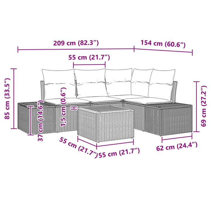 Have Sofa Sæt 5 Stykker Beige og Grå Rattan & Polyester Puder