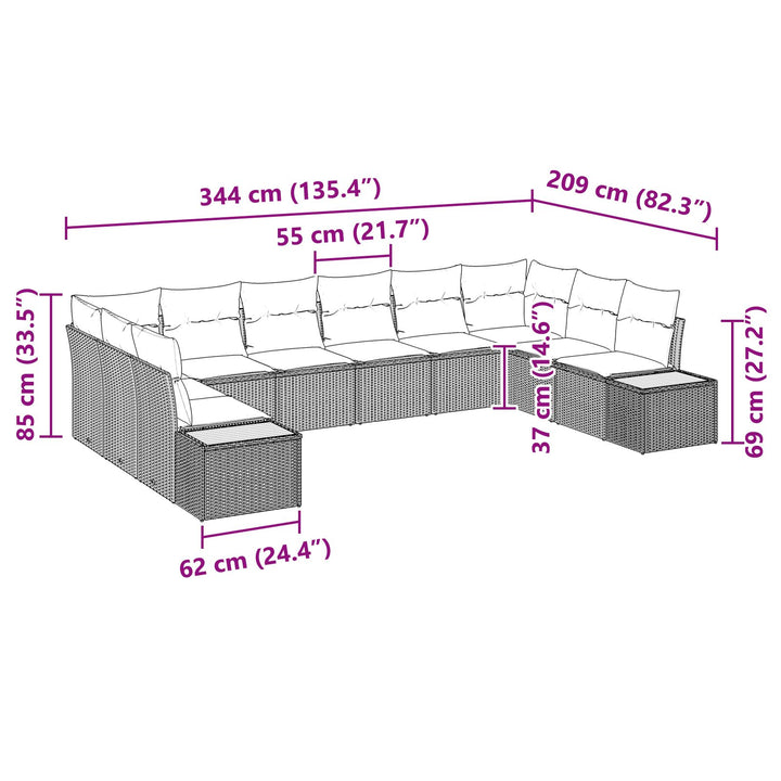 10 Deles Have Sofa Sæt med Hynder Sort Polyrattan Akacie