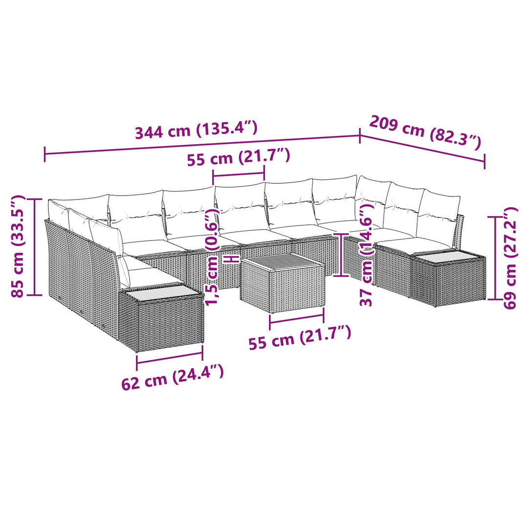11 dele have sofa sæt med puder beige poly rattan akacie