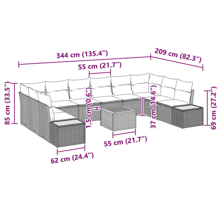 11 dele have sofa sæt med puder beige poly rattan akacie