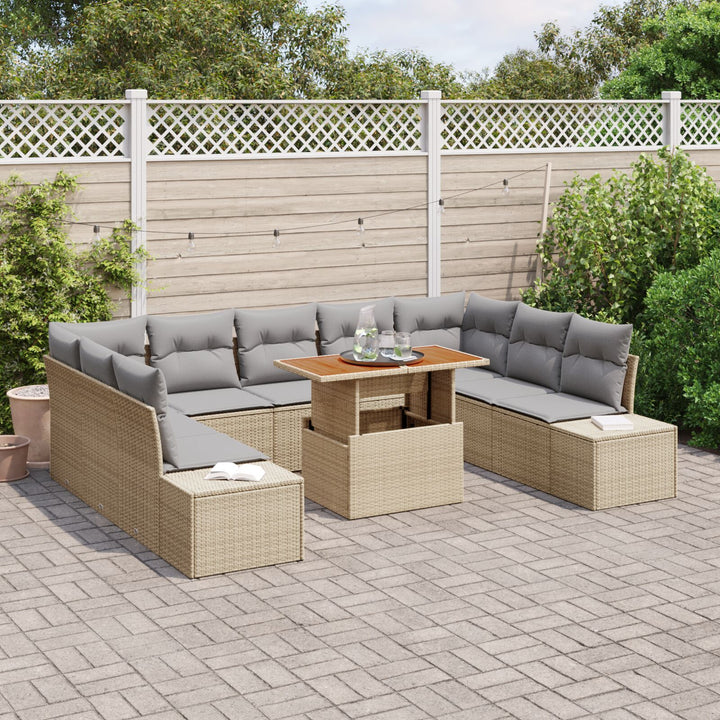 10 Delers Have Sofa Sæt med Puder Beige Poly Rattan