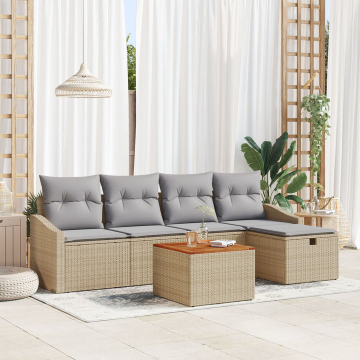 Have Sofa Set 6 dele Grå, Beige Rattan, Stof Udendørs Sofa Set