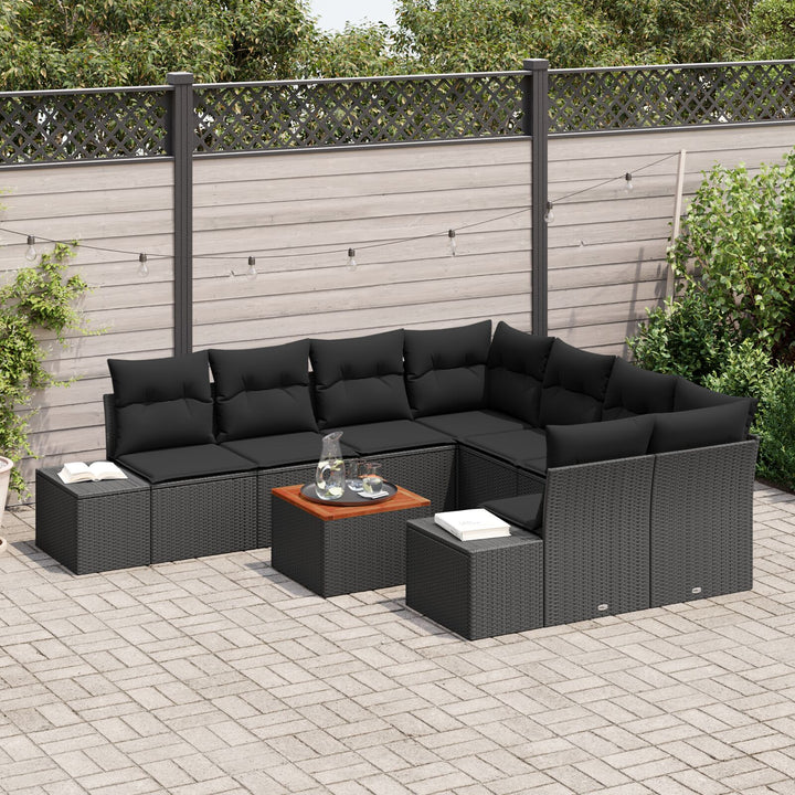 Have Sofa Sæt Sæt af 9 Sort Poly Rattan Have Sofa Sæt