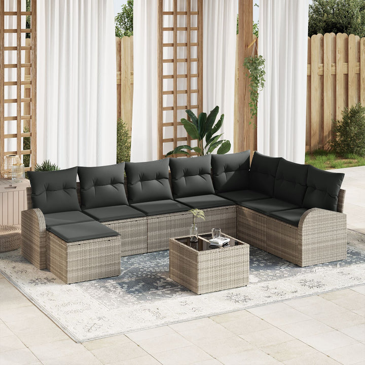 Have Sofa Sæt 9-delt Beige og Sort Rattan Have Sofa Sæt