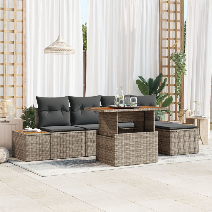Have Sofa Sæt 6-dele Grå Rattan, Stålramme, Polyester