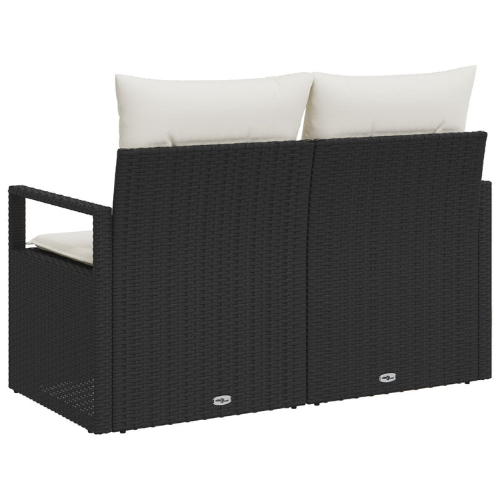 2-personers hav sofa med puder sort poly rattan