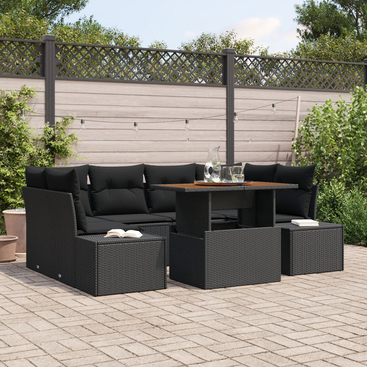 havensofa sæt Sæt med 7 Sort Polyrattan 7-delt udendørs spisesæt