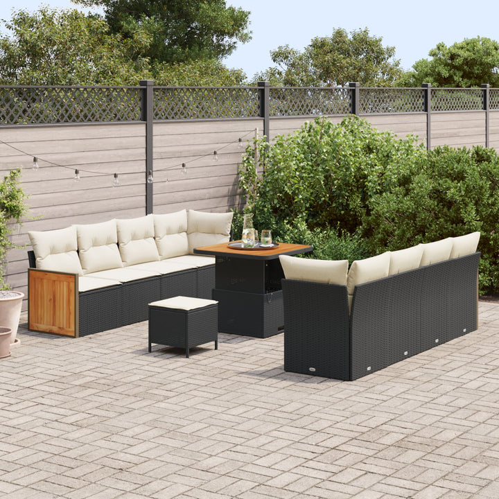 11-dels havesofa sæt med puder sort poly rattan akacia, vidaXL 2-personers havesofa med puder sort poly rattan, vidaXL 3-delt have spise sæt med puder sort poly rattan akacia