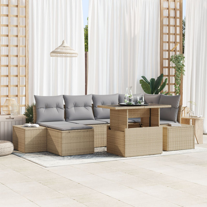 Have Sofa Sæt Sæt af 7 Beige, Grå Rattan, Polyester