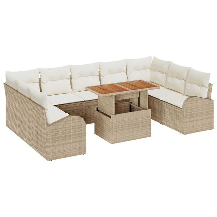 10-delt have spisebord sæt med puder Beige Poly Rattan Akacia