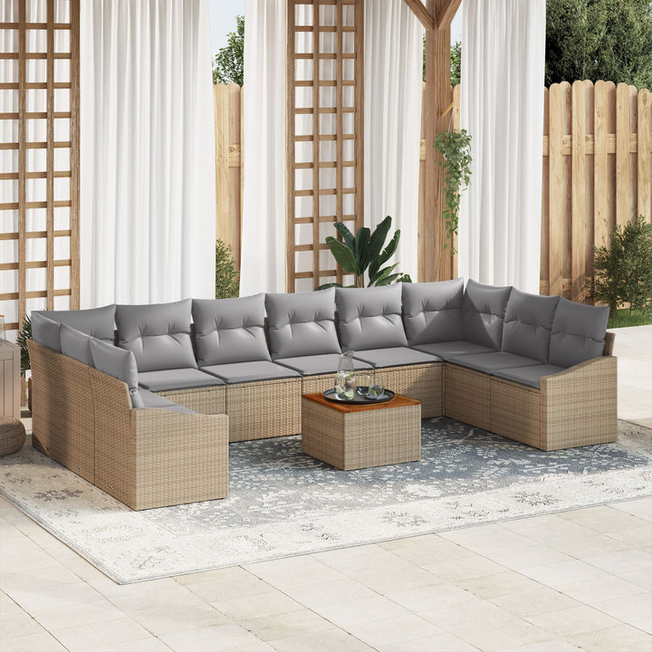 11-delers Havesofa Sæt med puder Beige Poly Rattan Akacia