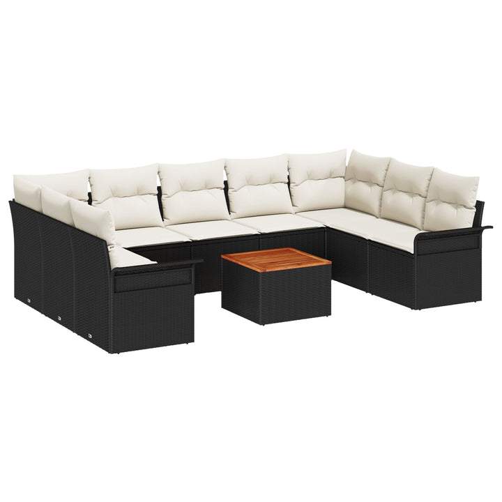 10 Stykke Have Sofa Sæt med Puder Sort Poly Rattan Akacia