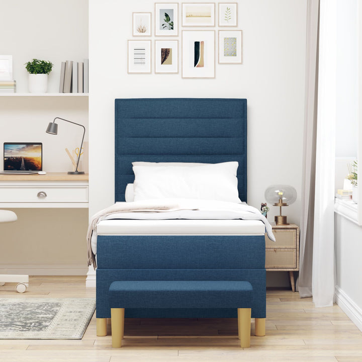 Sengestel med madras Sæt af 2 Blå Stof 90 x 190 cm Sengestel