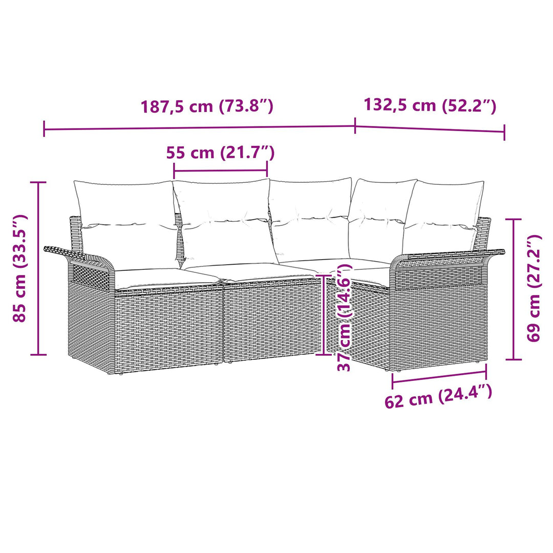 Have Sofa Sæt Sæt af 4 Grå Polyester puder og rattan base